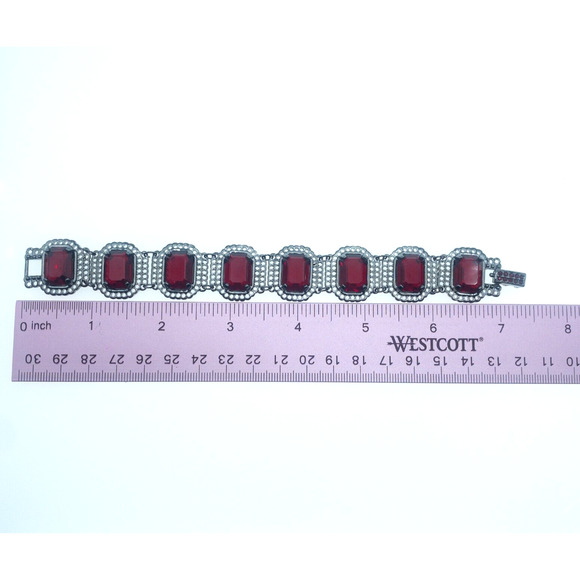 Swarovski Ruby Red Crystal Art Deco Gunmetal Statement Bracelet 7.5" Boxed - Picture 3 of 10